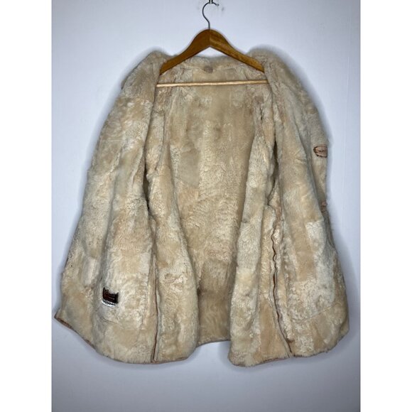 Vintage Brown Suede Shearling Coat With Faux Fur Lining & Button Closures Mens L - Picture 7 of 11